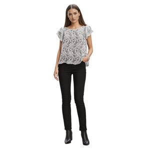 KLD Signature Cream Lace Ruffle Sleeve Top l Size M